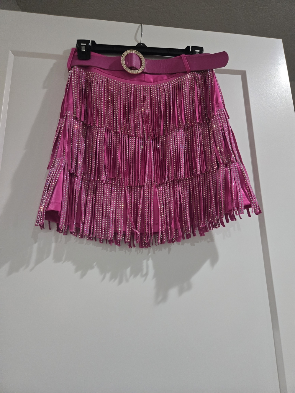 Fuchsia Fringe Mini Skirt with Belt